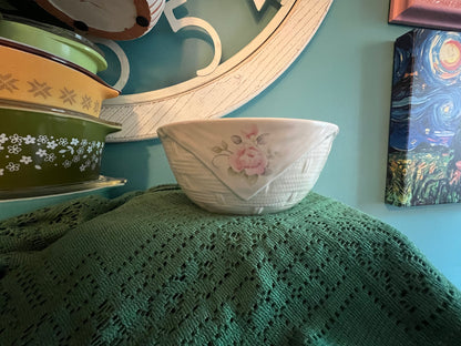 Tea Rose Pfaltzgraff basket bowl with draped napkin design