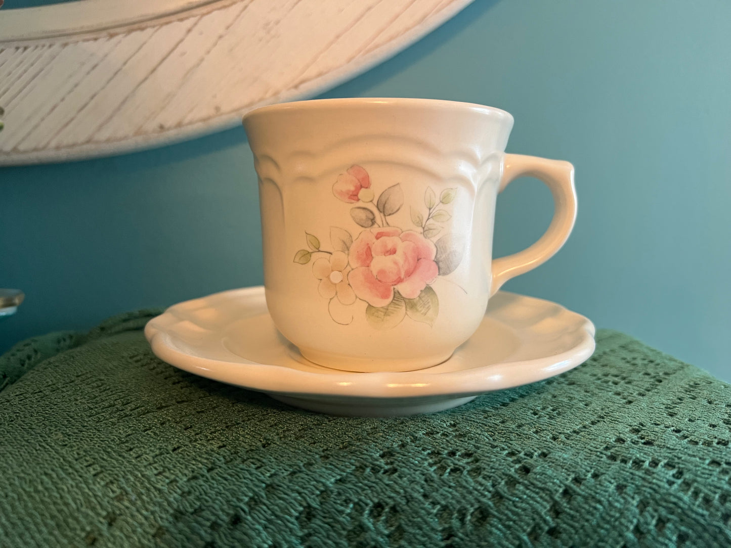 Vintage Pfaltzgraff Tea Rose flat cup and saucer collectible
