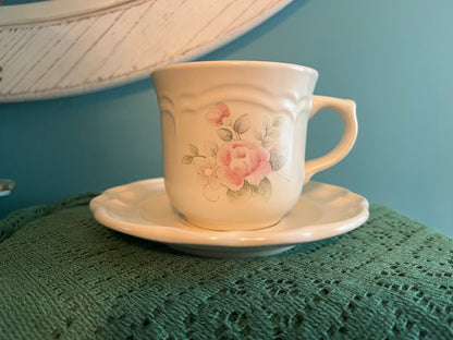 Vintage Pfaltzgraff Tea Rose flat cup and saucer collectible