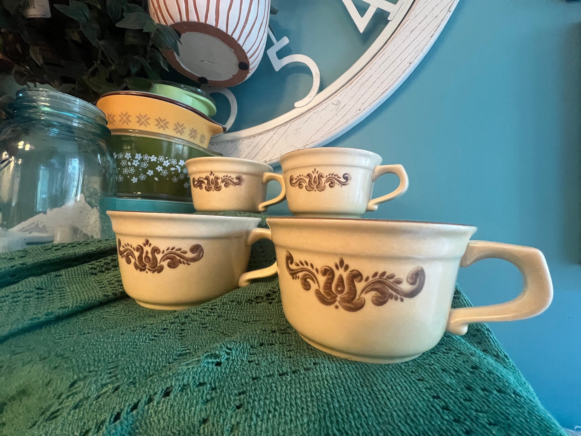vintage Pfaltzgraff Village brown floral stoneware mugs
