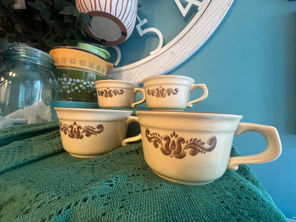 vintage Pfaltzgraff Village brown floral stoneware mugs
