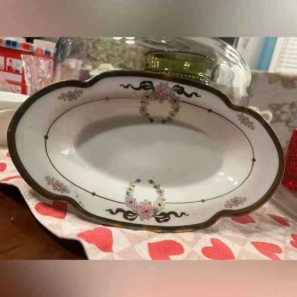 Antique W.A. Pickard Rose and Acorn Serving Dish – Gilded Edge, 9” – Cottage Chic