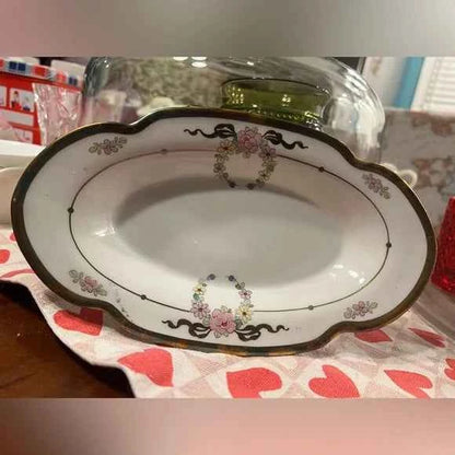 Antique W.A. Pickard Rose and Acorn Serving Dish – Gilded Edge, 9” – Cottage Chic