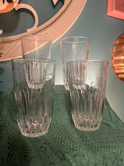 Set of 4 vintage Princess House Heritage etched tall tumblers
