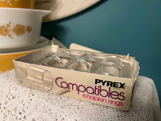 Vintage Pyrex Compatible Clear Glass Napkin Rings | Set of 6 | Corning Glass Works 1970s Tableware