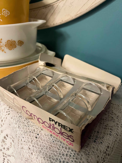 Vintage Pyrex Compatible Clear Glass Napkin Rings | Set of 6 | Corning Glass Works 1970s Tableware