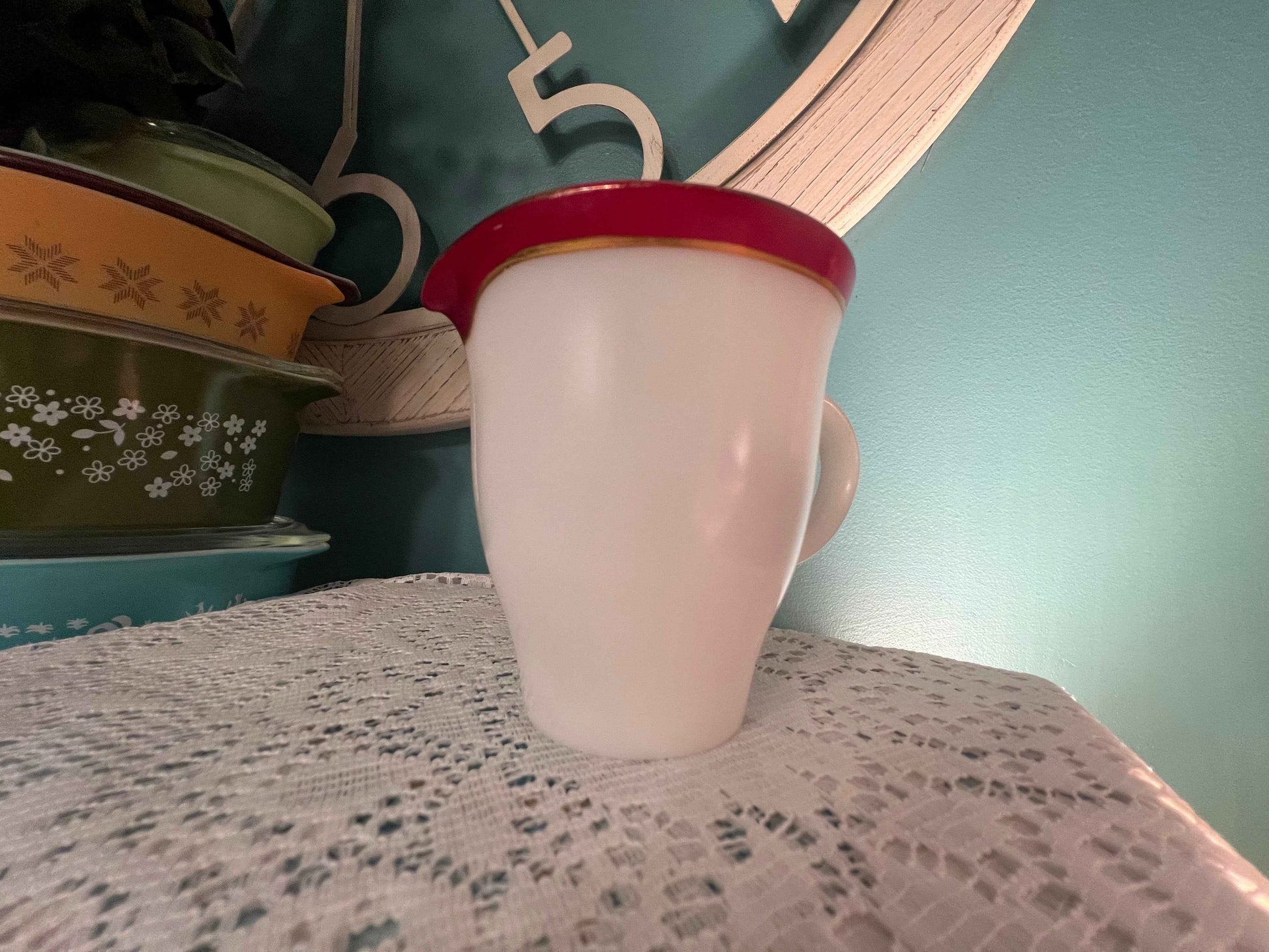 Ruby Red Pyrex Vintage Pyrex Ruby Red Gold Band Creamer – Milk Glass Burgundy Stripe ...