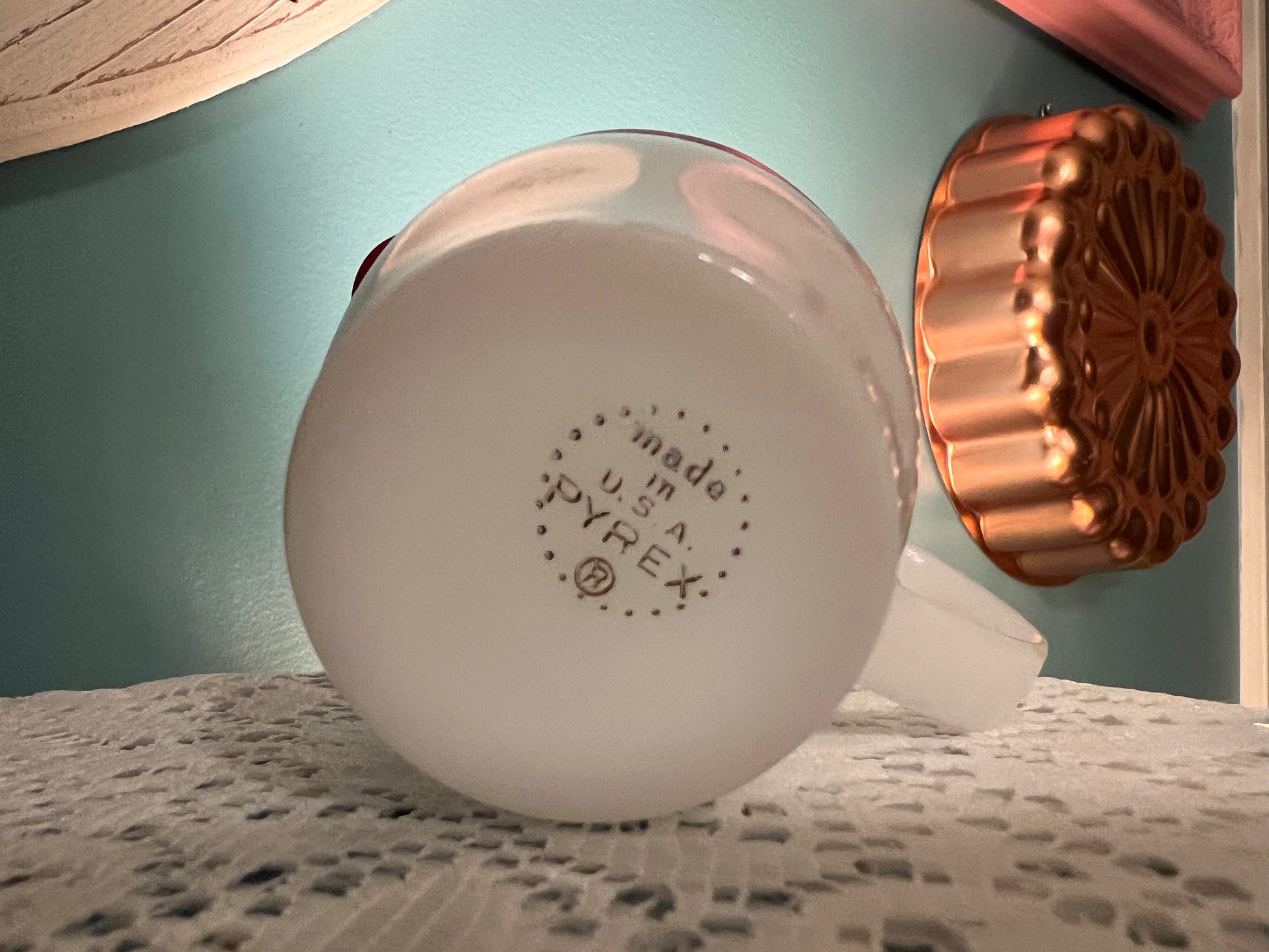 Vintage Pyrex Milk Glass Ruby Red Gold Band Creamer 8oz