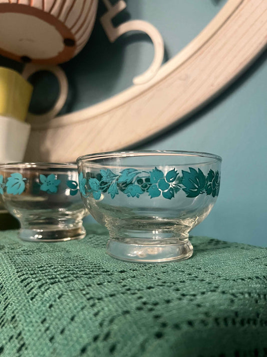 Vintage Pyrex Green Gooseberry Dessert Bowls – Set of 2 | Gooseberry Pattern Glass Sherbet Bowls (3 5/8" x 2 1/2")