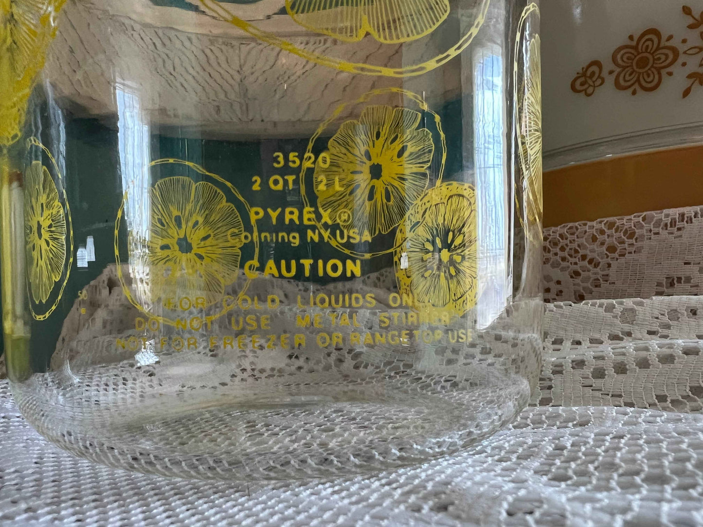 Vintage Pyrex Lemon Slices Glass Carafe | Yellow Pattern with Lid