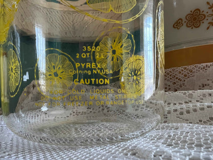 Vintage Pyrex Lemon Slices Glass Carafe | Yellow Pattern with Lid