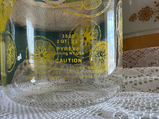 Vintage Pyrex Lemon Slices Glass Carafe | Yellow Pattern with Lid