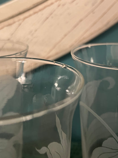 Vintage 1950s K. Reid frosted glass tumblers from Hawaii