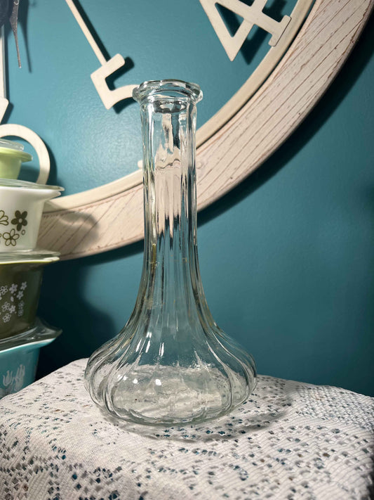 Vintage Clear Glass Ribbed Bud Vase | Bulbous Base Floral Vase | Vintage Home Décor