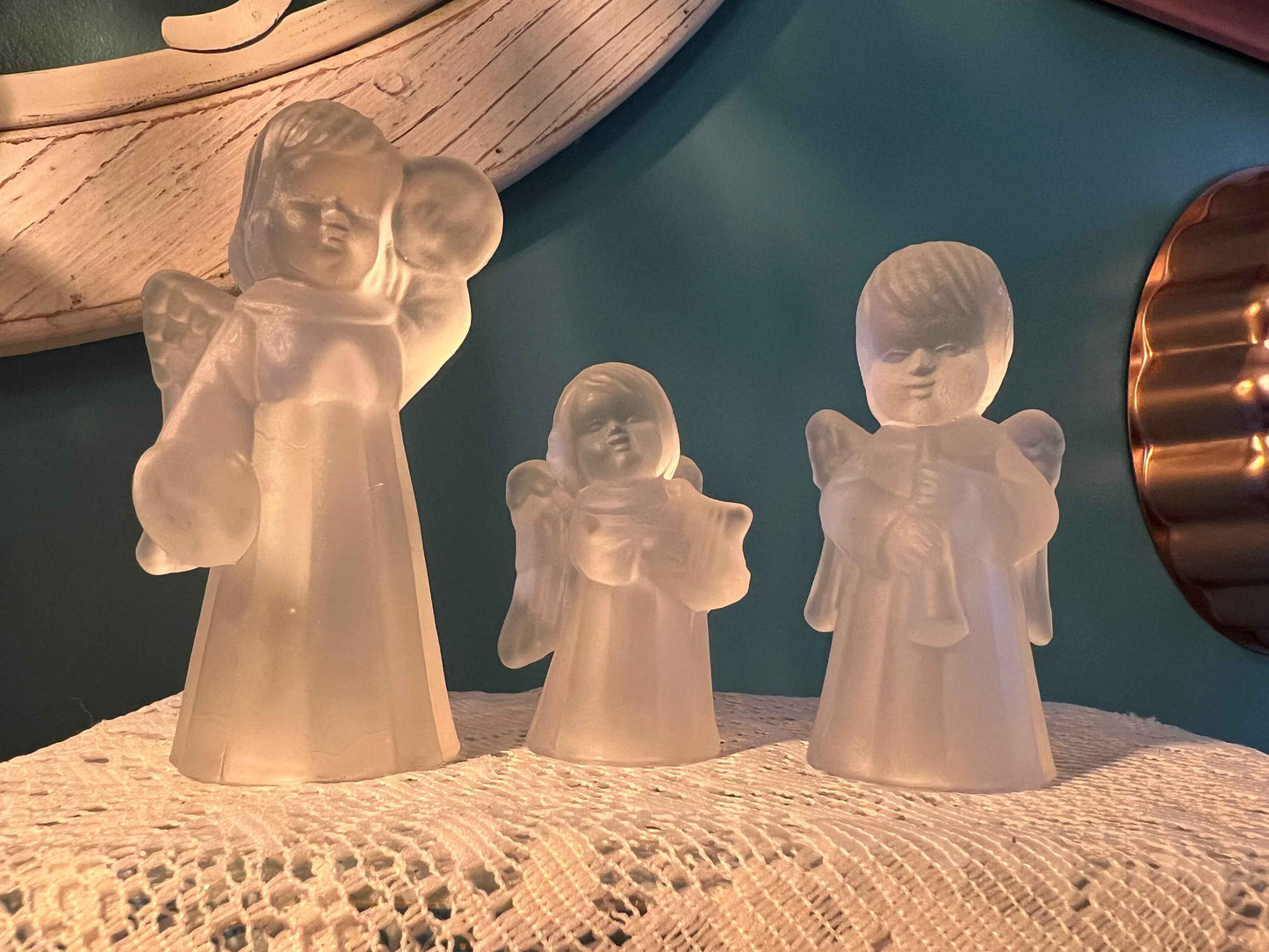 Royal Gallery Crystal Caroling Angel Candle Holders | Set of 3 | Vintage 1997