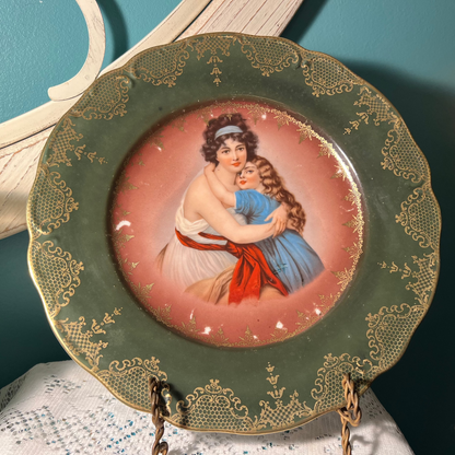 Vintage Madame Lebrun & Daughter Portrait Plate | Gold Detail | Decorative Plate