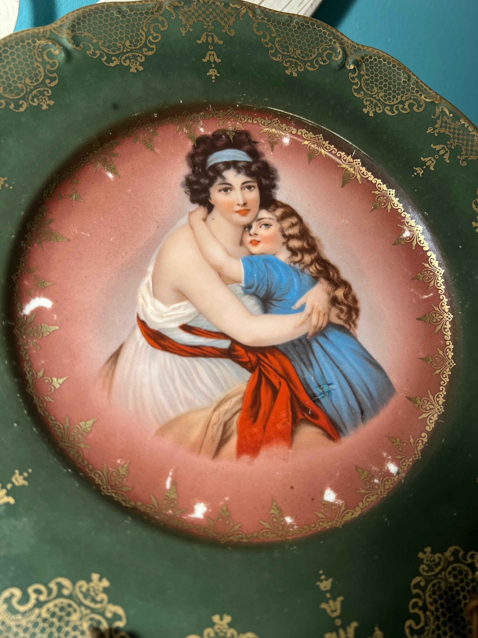 Vintage Madame Lebrun & Daughter Portrait Plate | Gold Detail | Decorative Plate