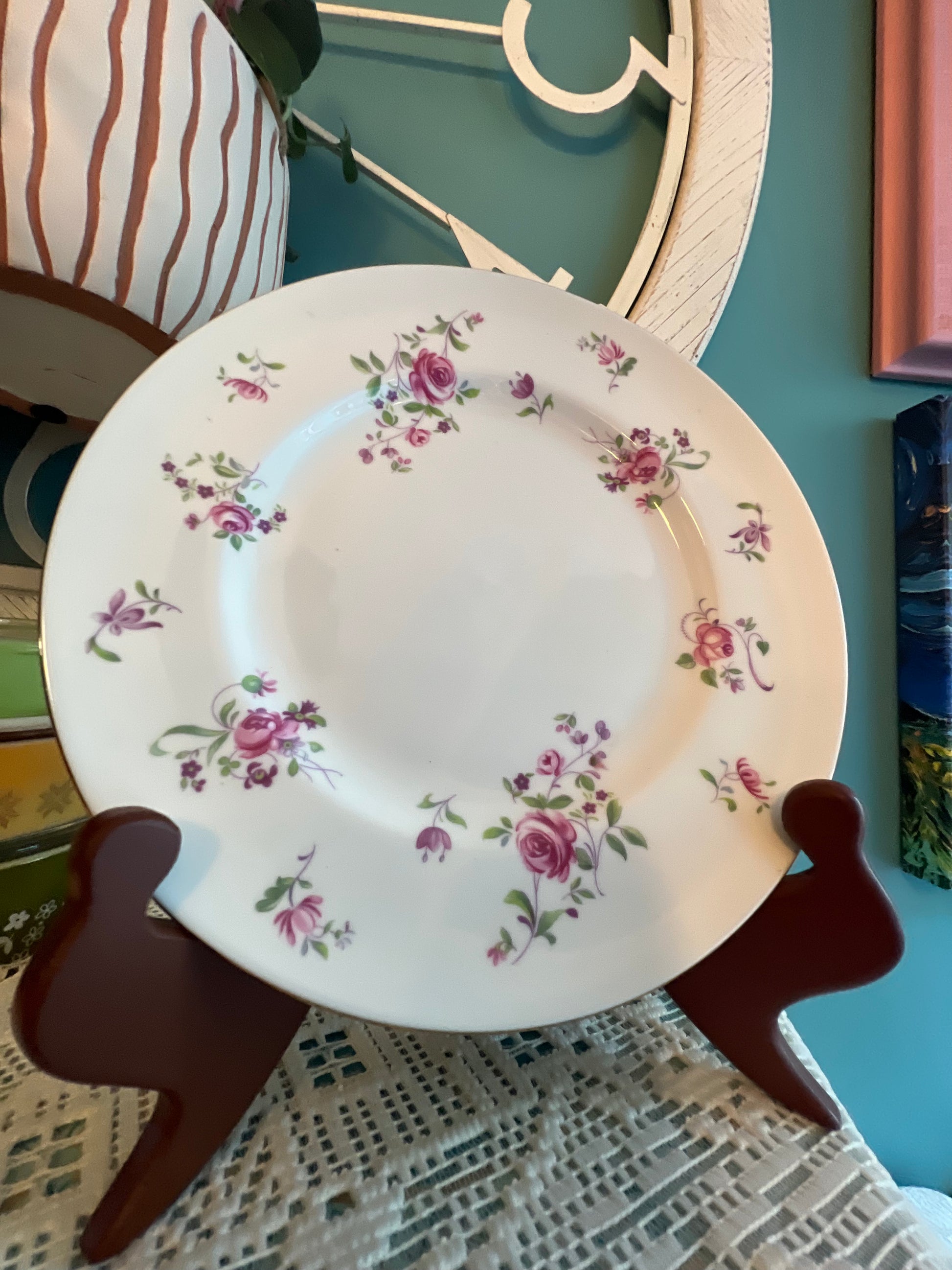 Pink rose patterned Royal Victoria plate, vintage tableware