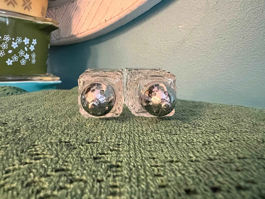 Vintage Cut Glass Crystal Salt & Pepper Shaker Set – Made in Japan with Silver Bullet Tops, Diamond Tower Pattern