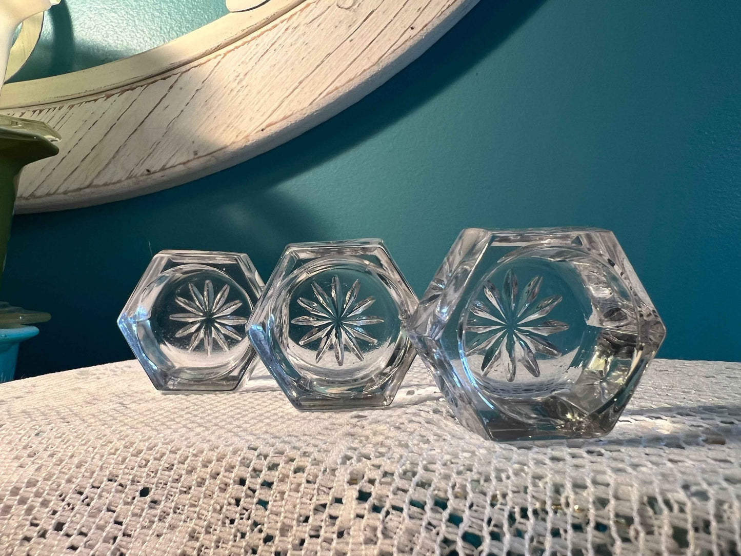 Vintage Glass Starburst Hexagon Salt Cellar | 1.5" | Collectible Tableware