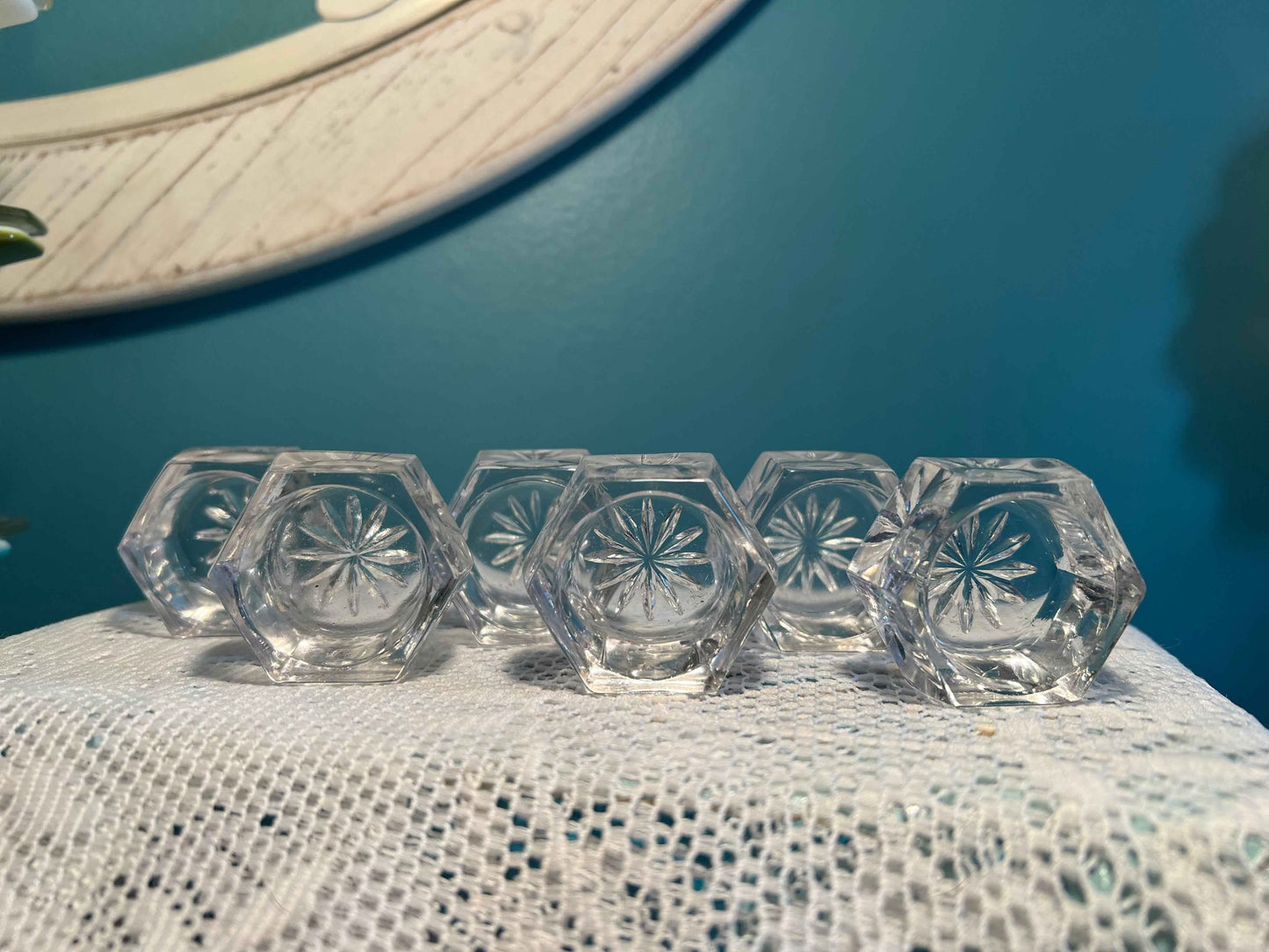 Vintage Glass Starburst Hexagon Salt Cellar | 1.5" | Collectible Tableware