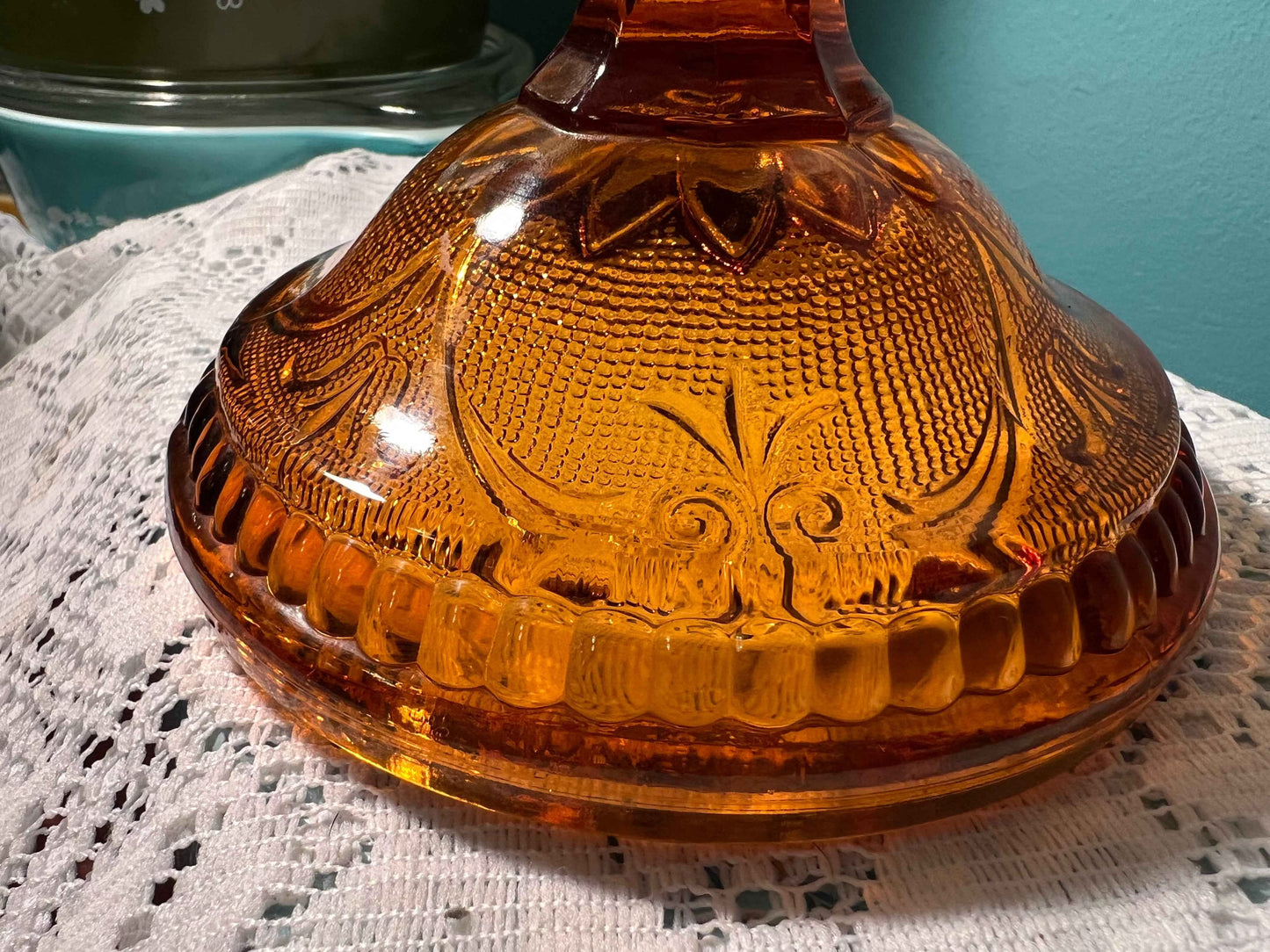 Vintage Tiara Sandwich Amber Candlestick | Tall Single Light | Pressed Glass