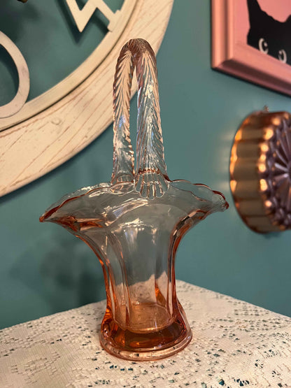 Tiffin Glass Basket | Collectible Pink Depression Glass | Antique Glassware