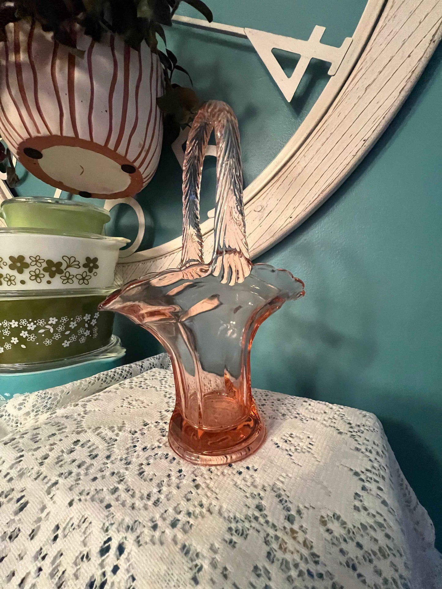 Tiffin Glass Basket | Collectible Pink Depression Glass | Antique Glassware