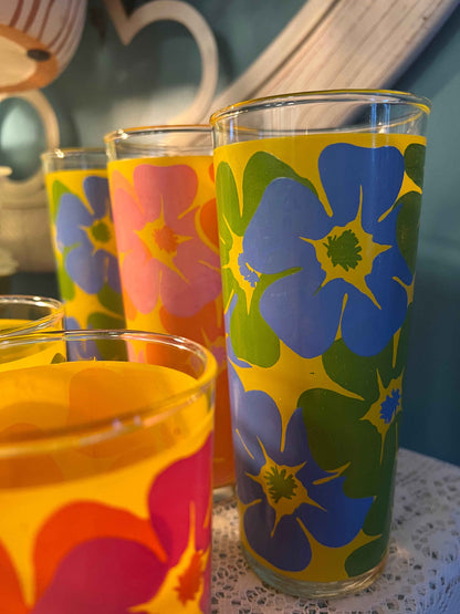 Tom Collins Glasses Set of 6| Flower Power Pattern | Vintage Mid-Century Glassware