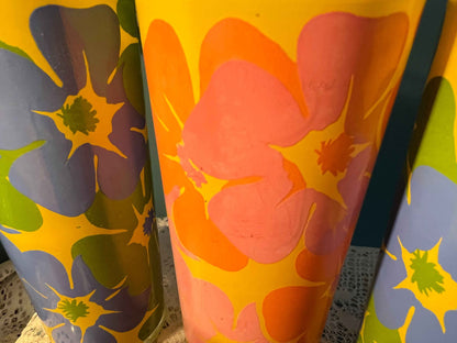 Tom Collins Glasses Set of 6| Flower Power Pattern | Vintage Mid-Century Glassware