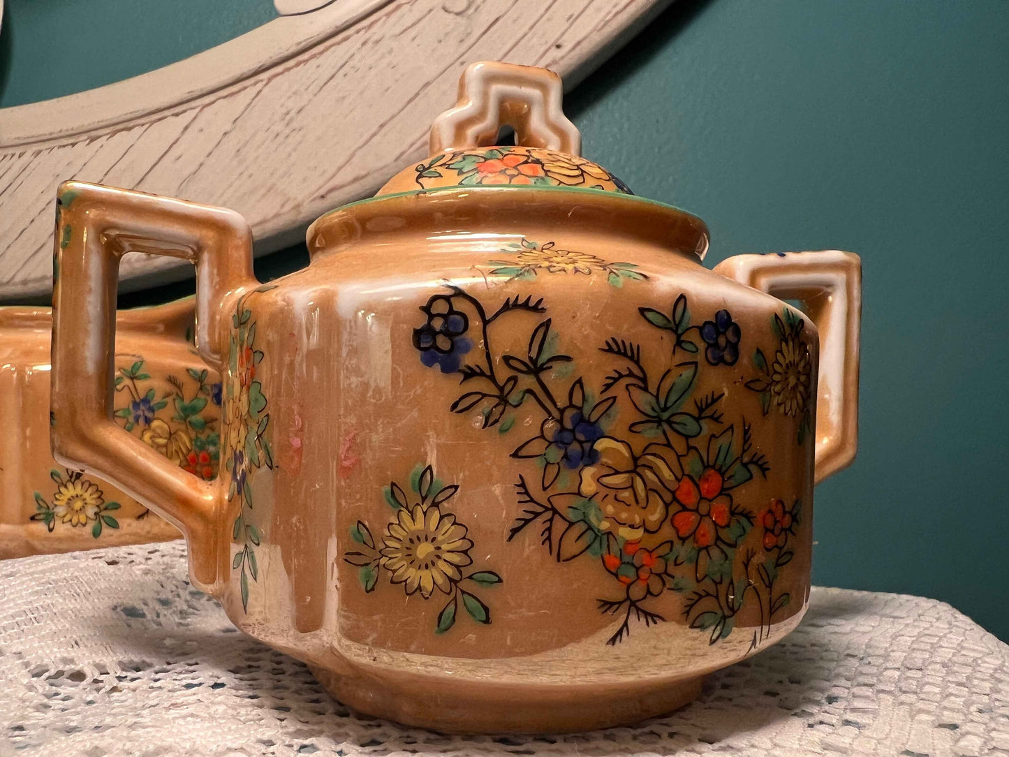 Vintage Trico Lusterware Creamer & Sugar Bowl Set | Japanese Hand-Painted Tableware