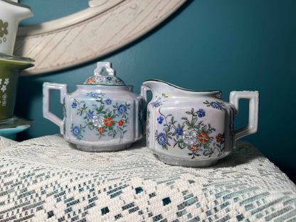Trico Nagoya Hand-Painted Lusterware Sugar Bowl & Creamer Set | Vintage Japanese Dinnerware