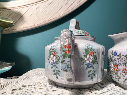 Trico Nagoya Hand-Painted Lusterware Sugar Bowl & Creamer Set | Vintage Japanese Dinnerware
