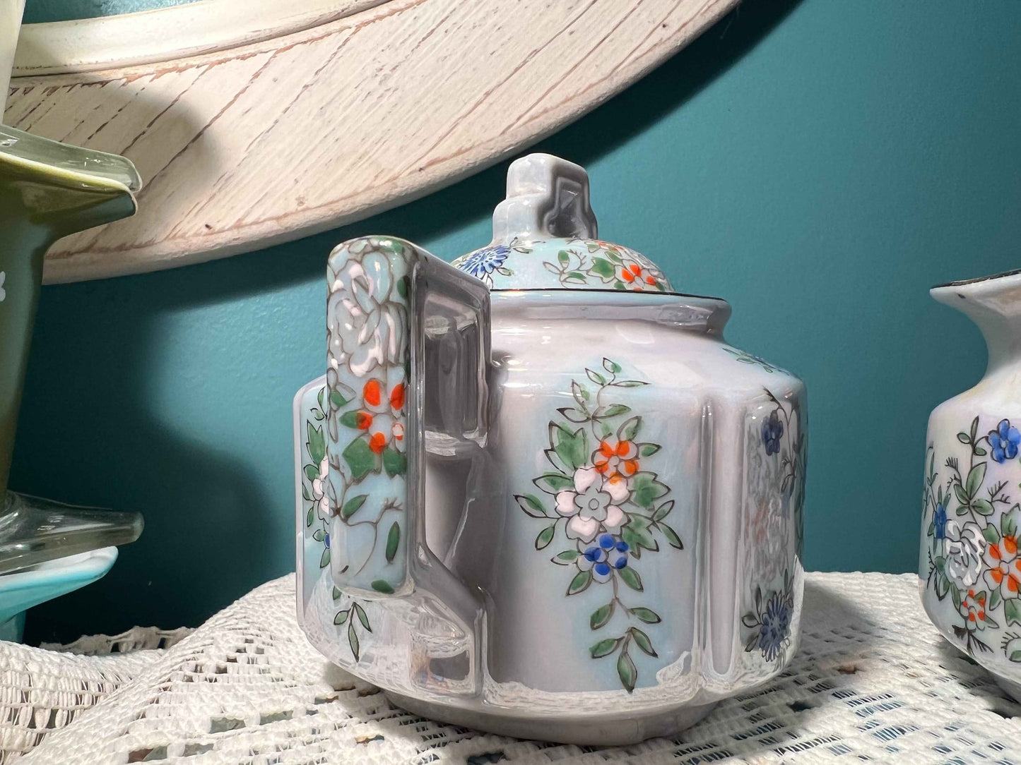 Trico Nagoya Hand-Painted Lusterware Sugar Bowl & Creamer Set | Vintage Japanese Dinnerware