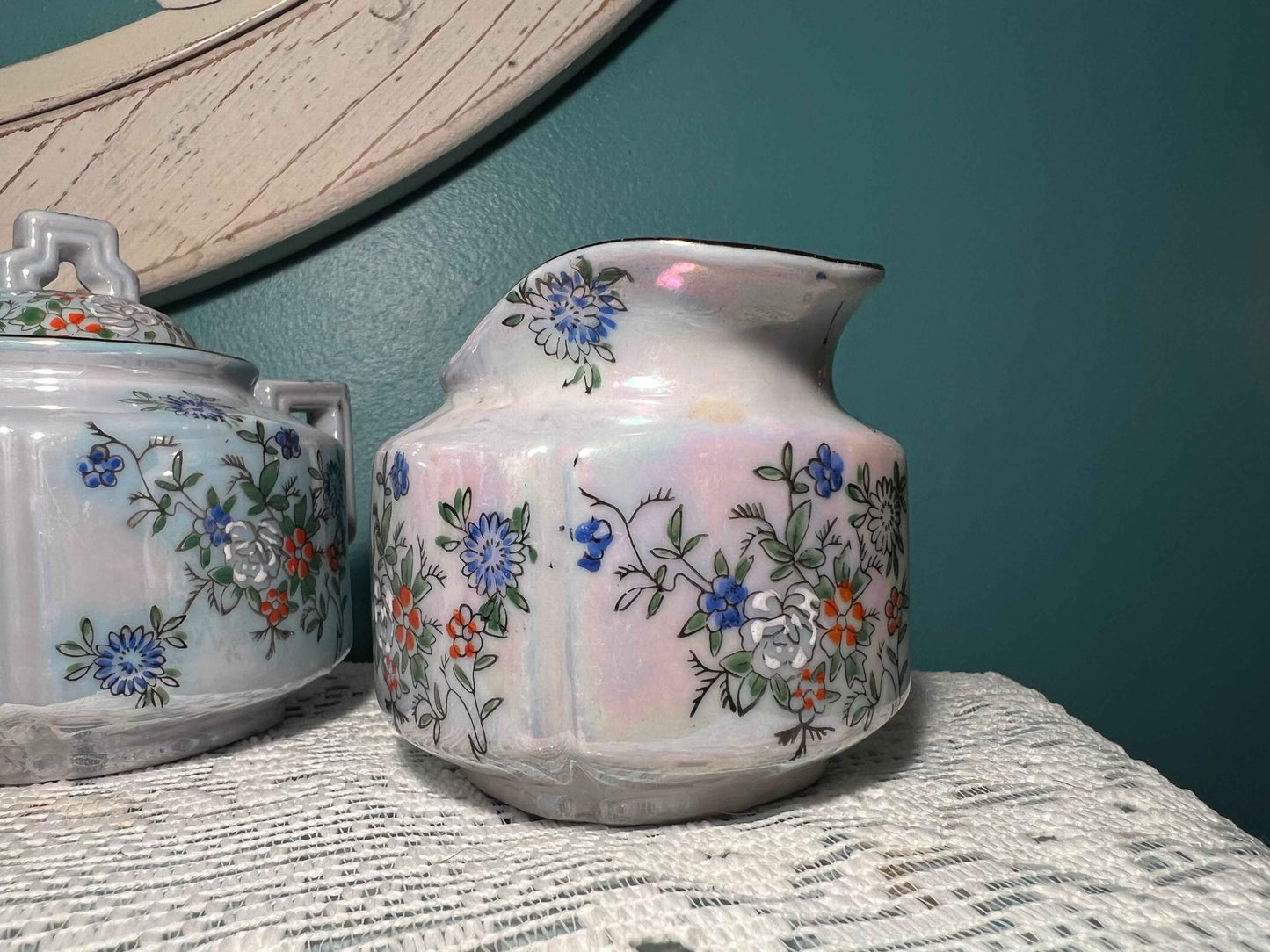 Trico Nagoya Hand-Painted Lusterware Sugar Bowl & Creamer Set | Vintage Japanese Dinnerware
