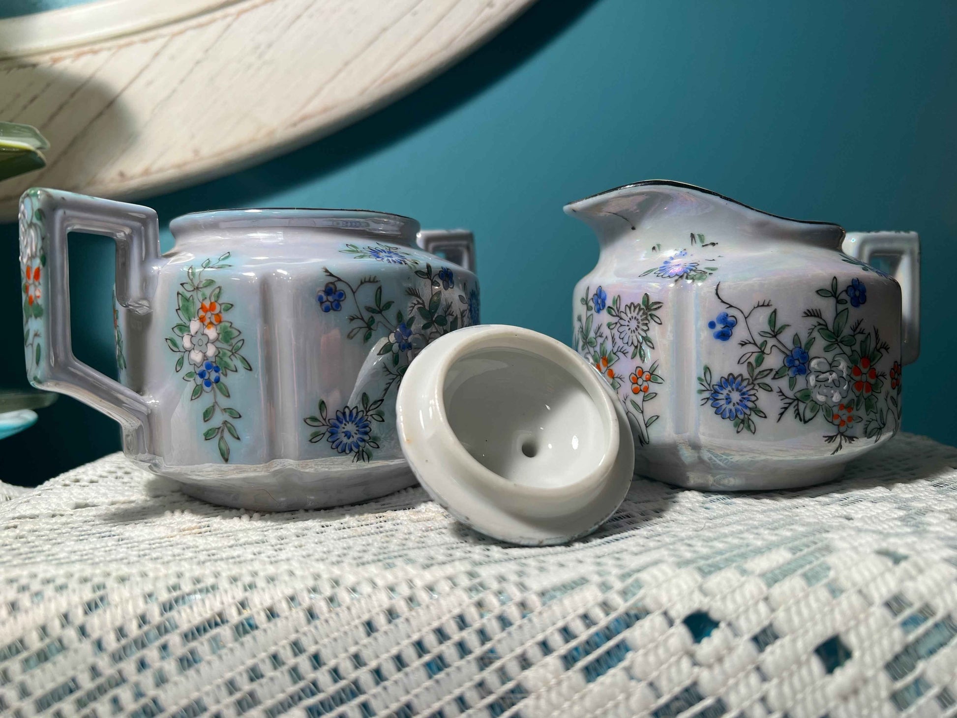 Trico Nagoya Hand-Painted Lusterware Sugar Bowl & Creamer Set | Vintage Japanese Dinnerware
