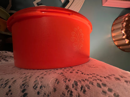 Vintage orange Tupperware Servalier Canister 1204, 8-cup capacity