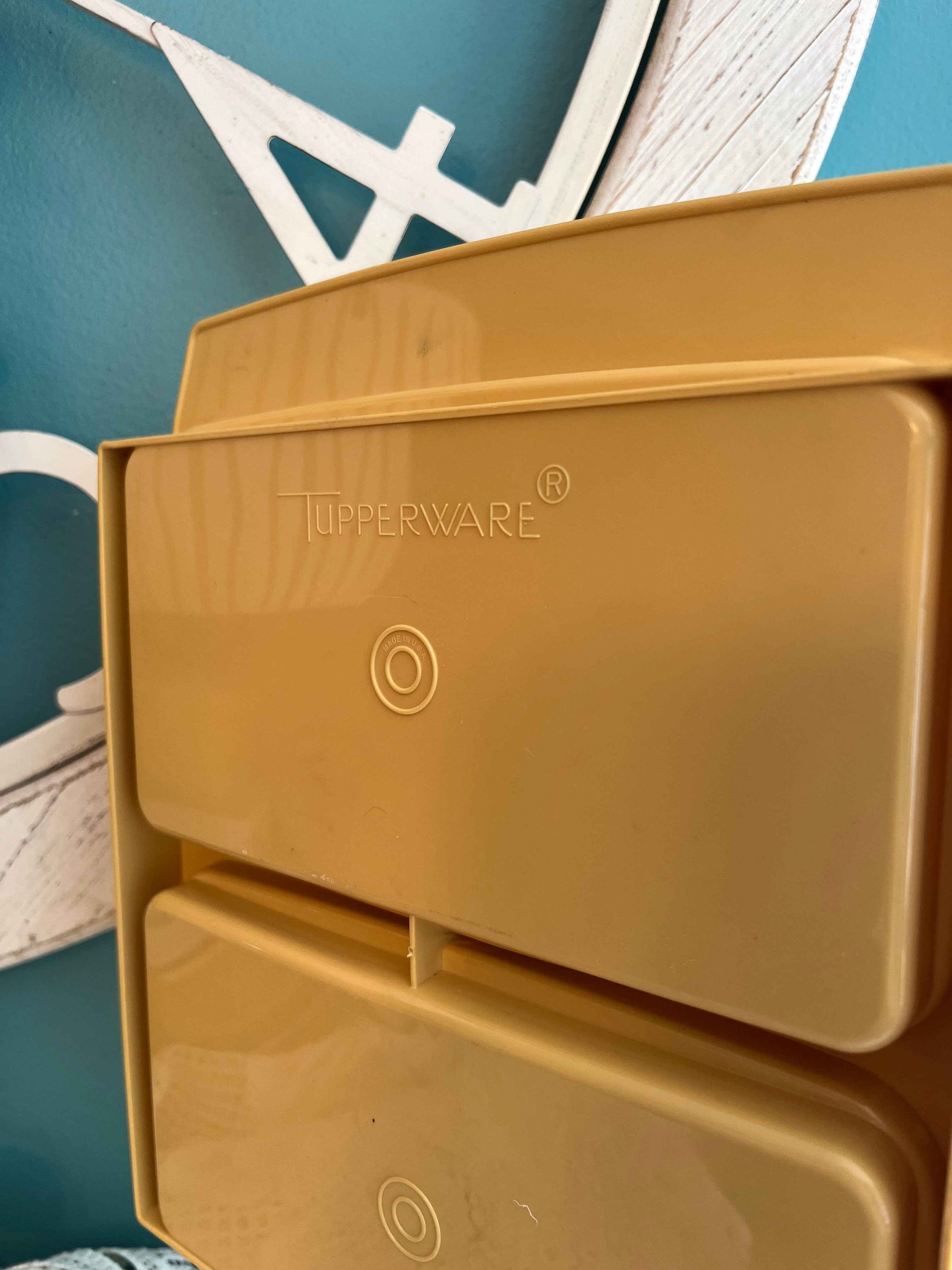 Vintage Tupperware Deviled Egg Carrier – Catalog No. 723, Harvest Gold 4-Piece Easter & Picnic Egg Tray