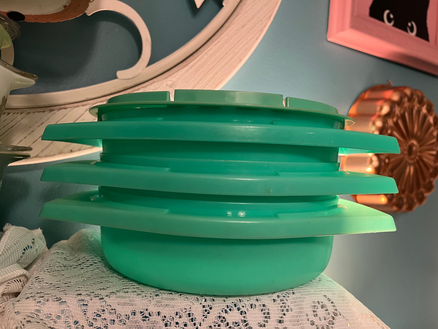 Vintage Tupperware Jadeite green cheese grater #787 with matching bowl #786