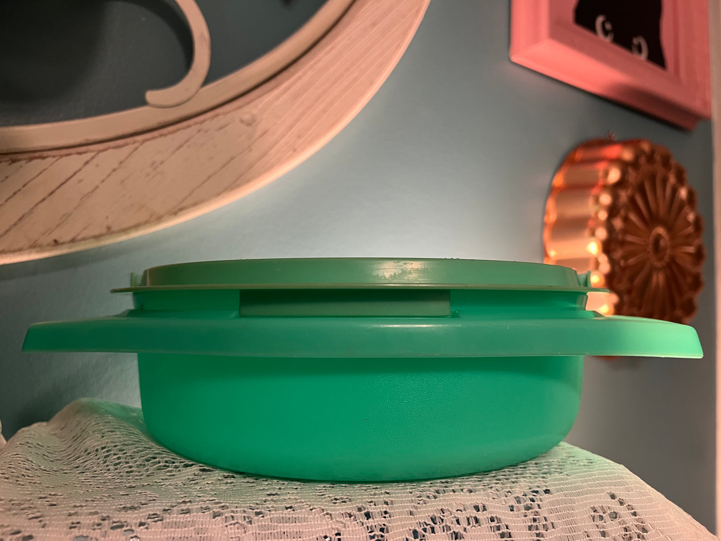 Collectible mid-century Jadeite Tupperware grater and bowl for retro kitchens