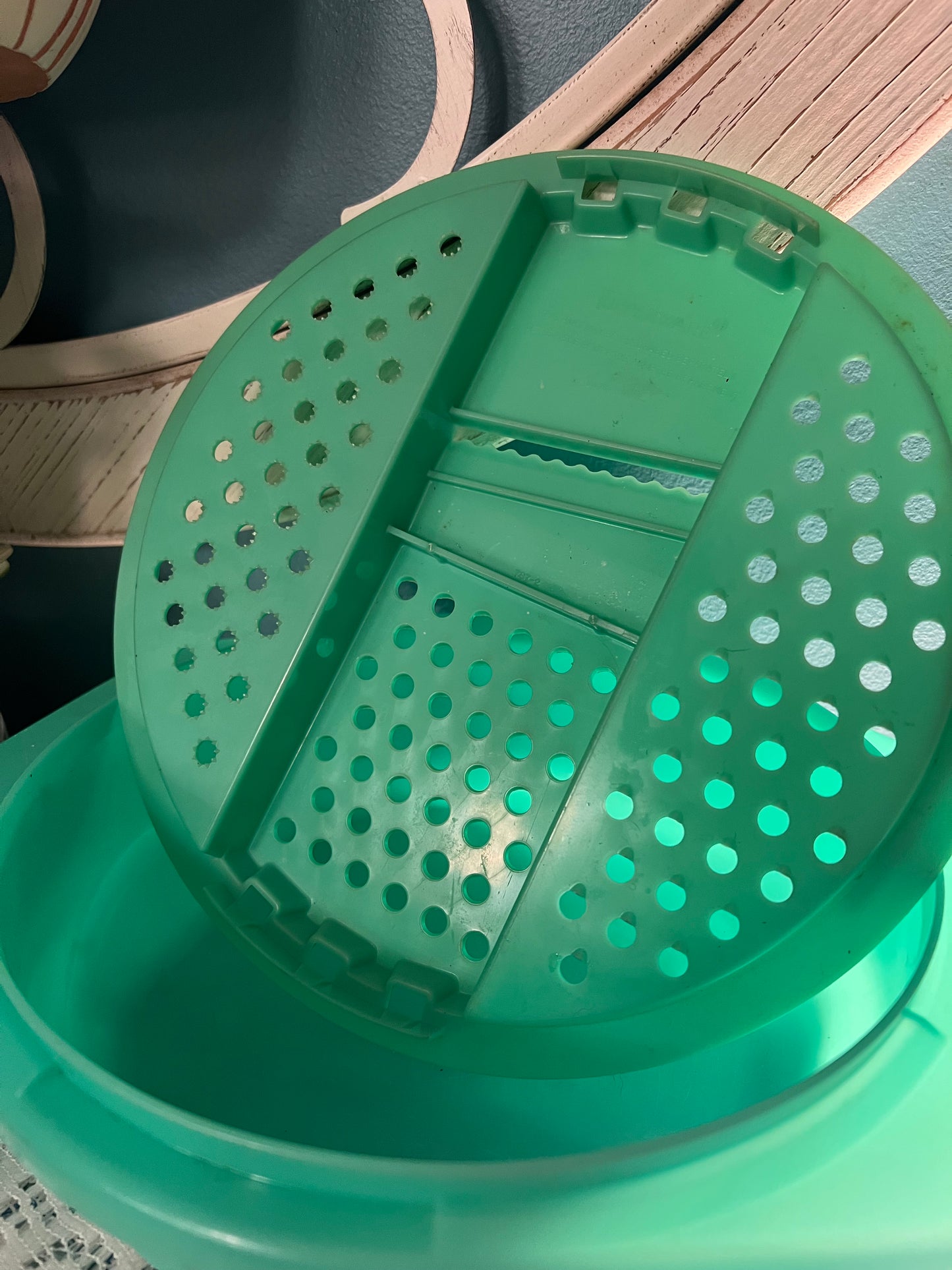 Durable Jadeite green Tupperware cheese grater with matching bowl for vintage décor