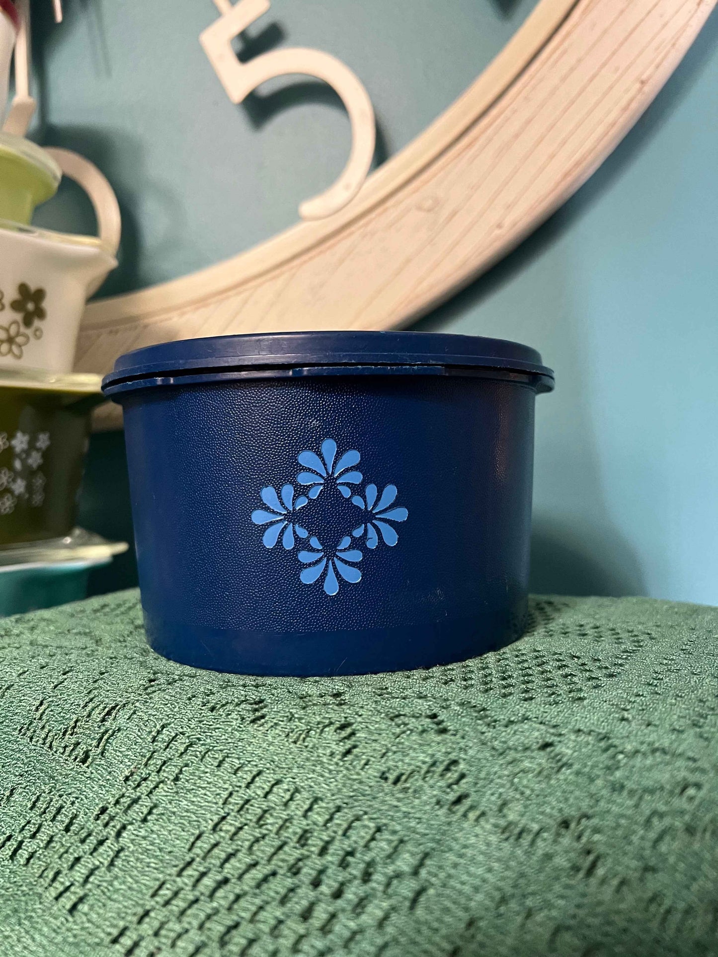 Vintage Blue Tupperware Servalier Canister | Button Seal Floral Design