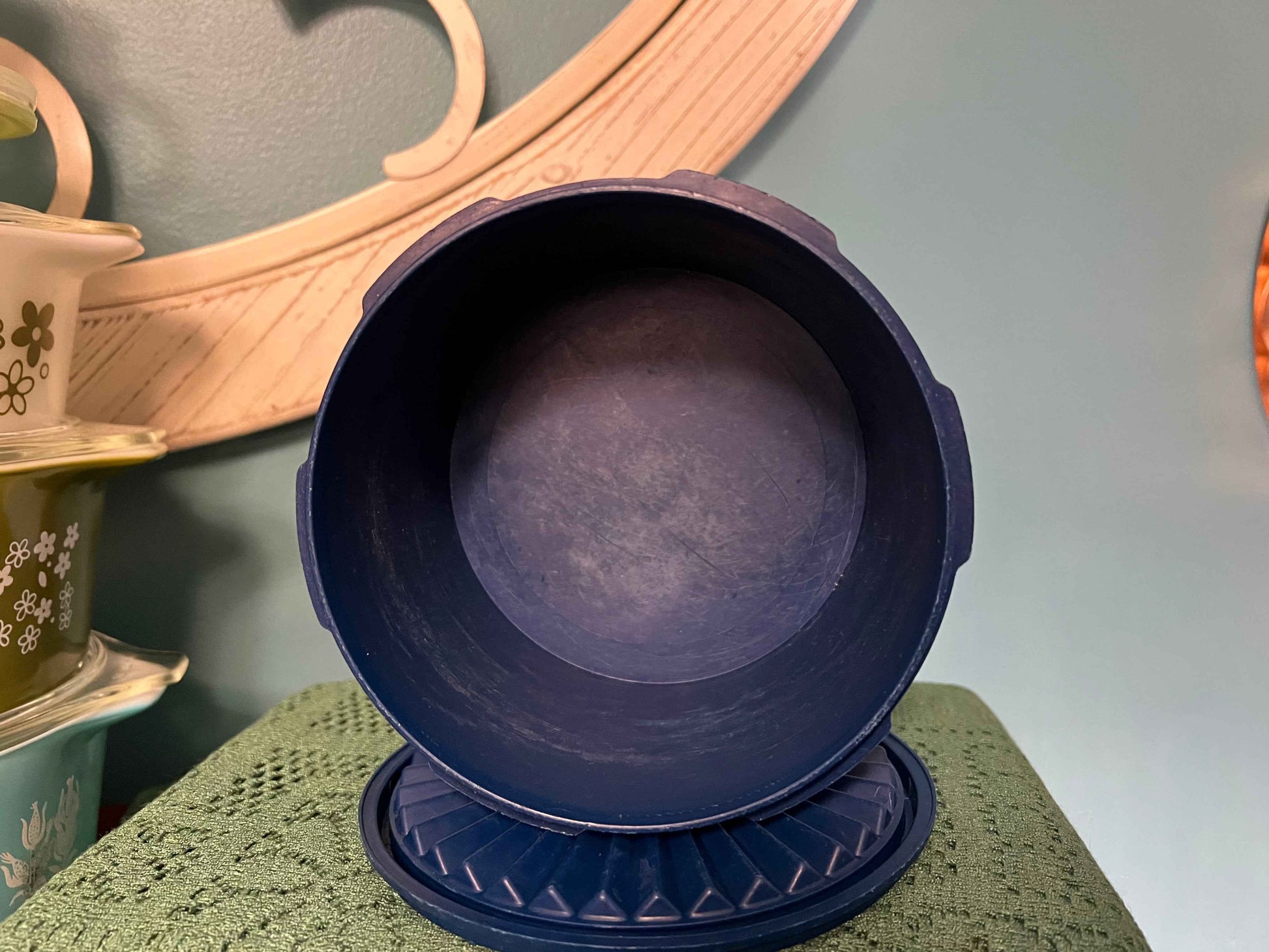 Vintage Blue Tupperware Servalier Canister | Button Seal Floral Design