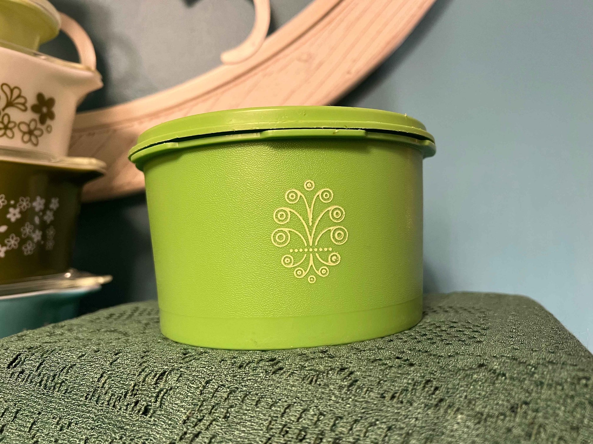 Vintage Tupperware Lime Green Round Canister #1298 | Apple Green Storage