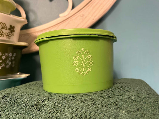Vintage Tupperware Lime Green Round Canister #1298 | Apple Green Storage