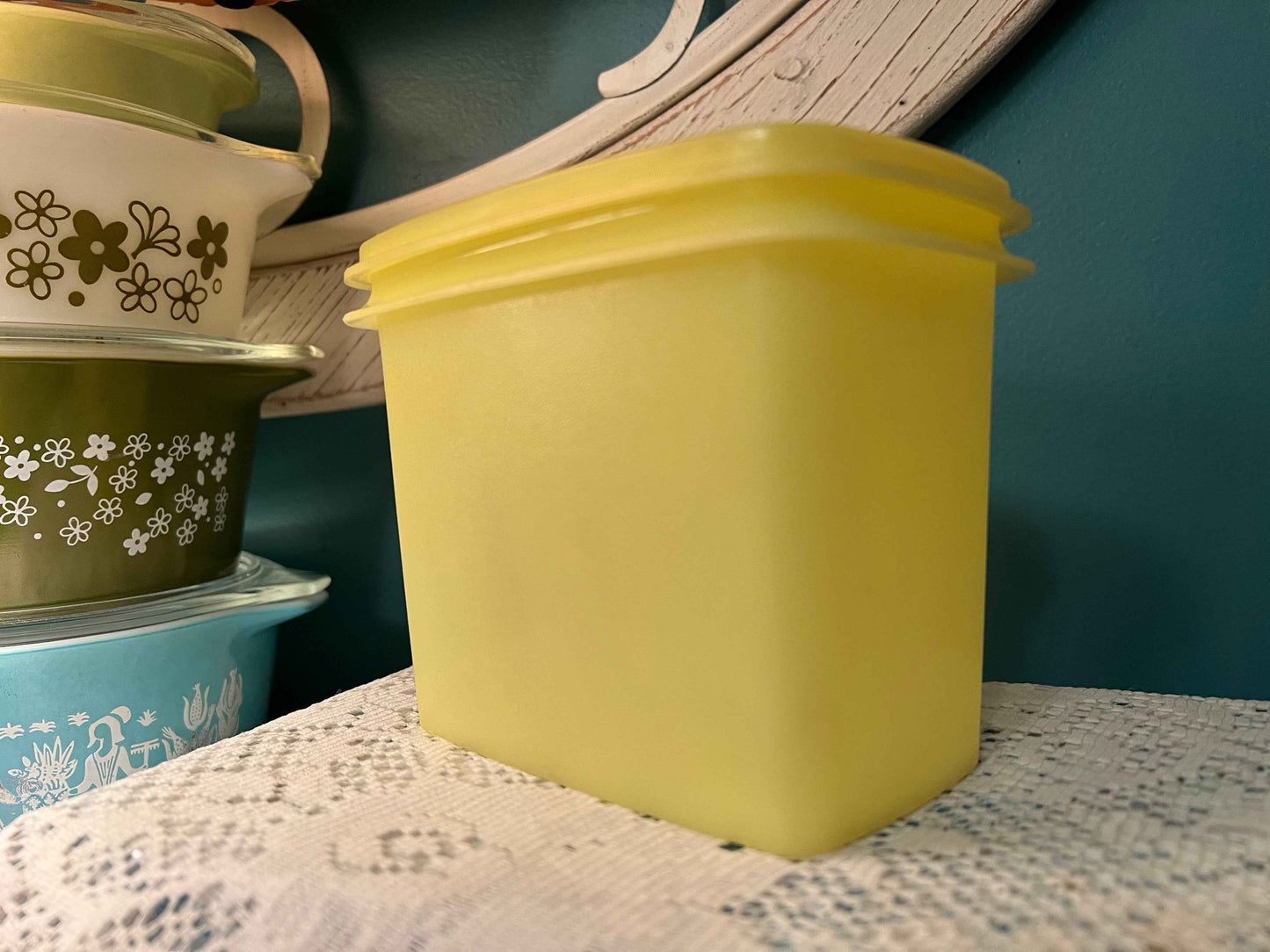 Vintage Tupperware Shelf Saver Yellow Storage Container #1243 | With Lid #1244 | Retro Kitchenware