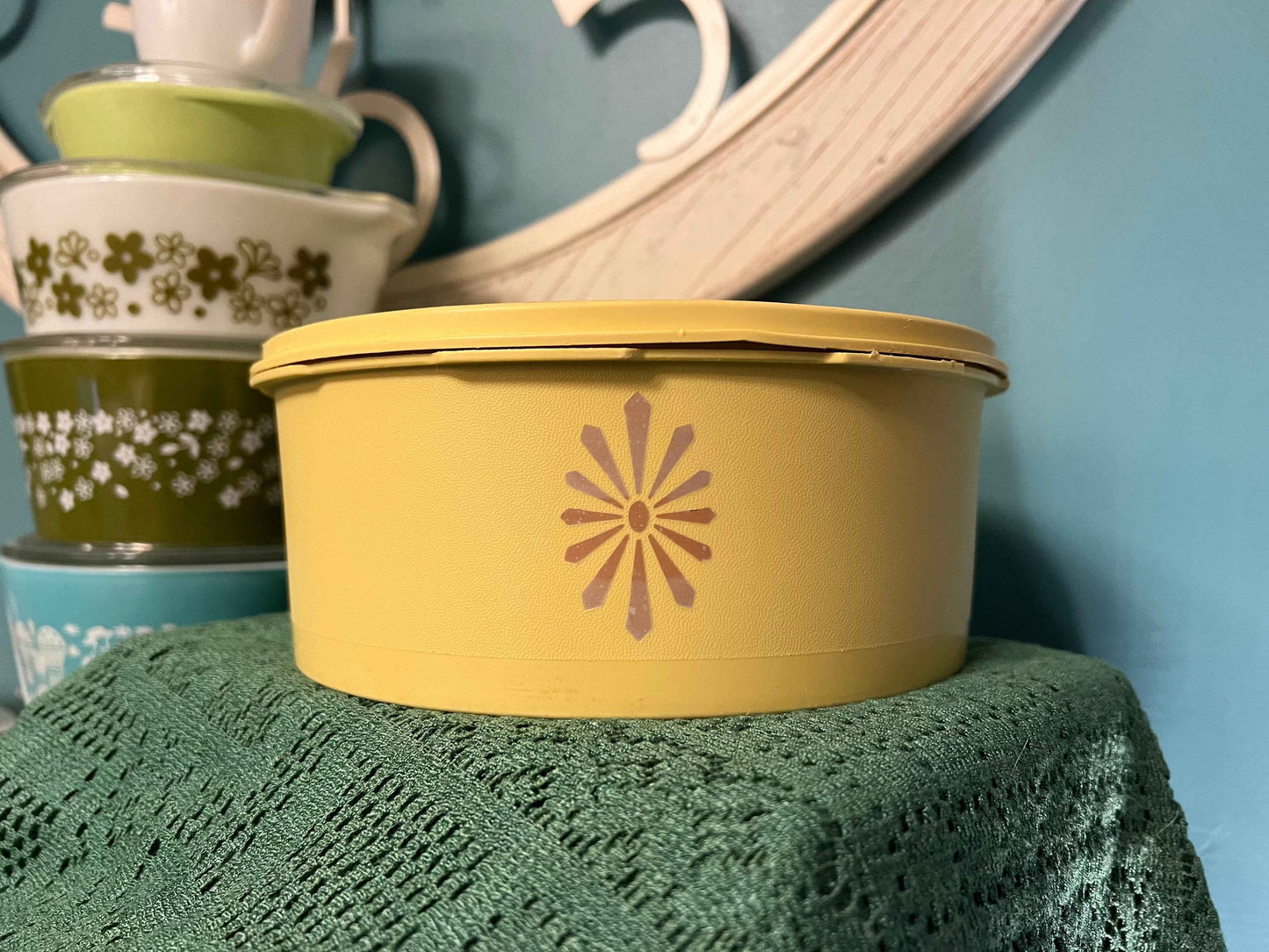 Vintage Yellow Tupperware Starburst Stackable Container | Nesting Plastic Storage