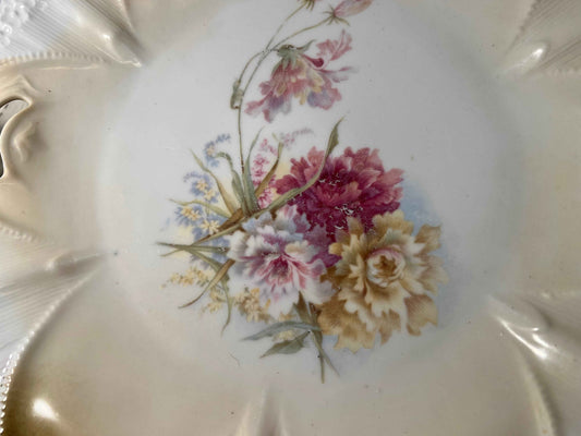 Vintage Unmarked Floral Bowl | Gilded Scalloped Rim | Decorative China Bowl