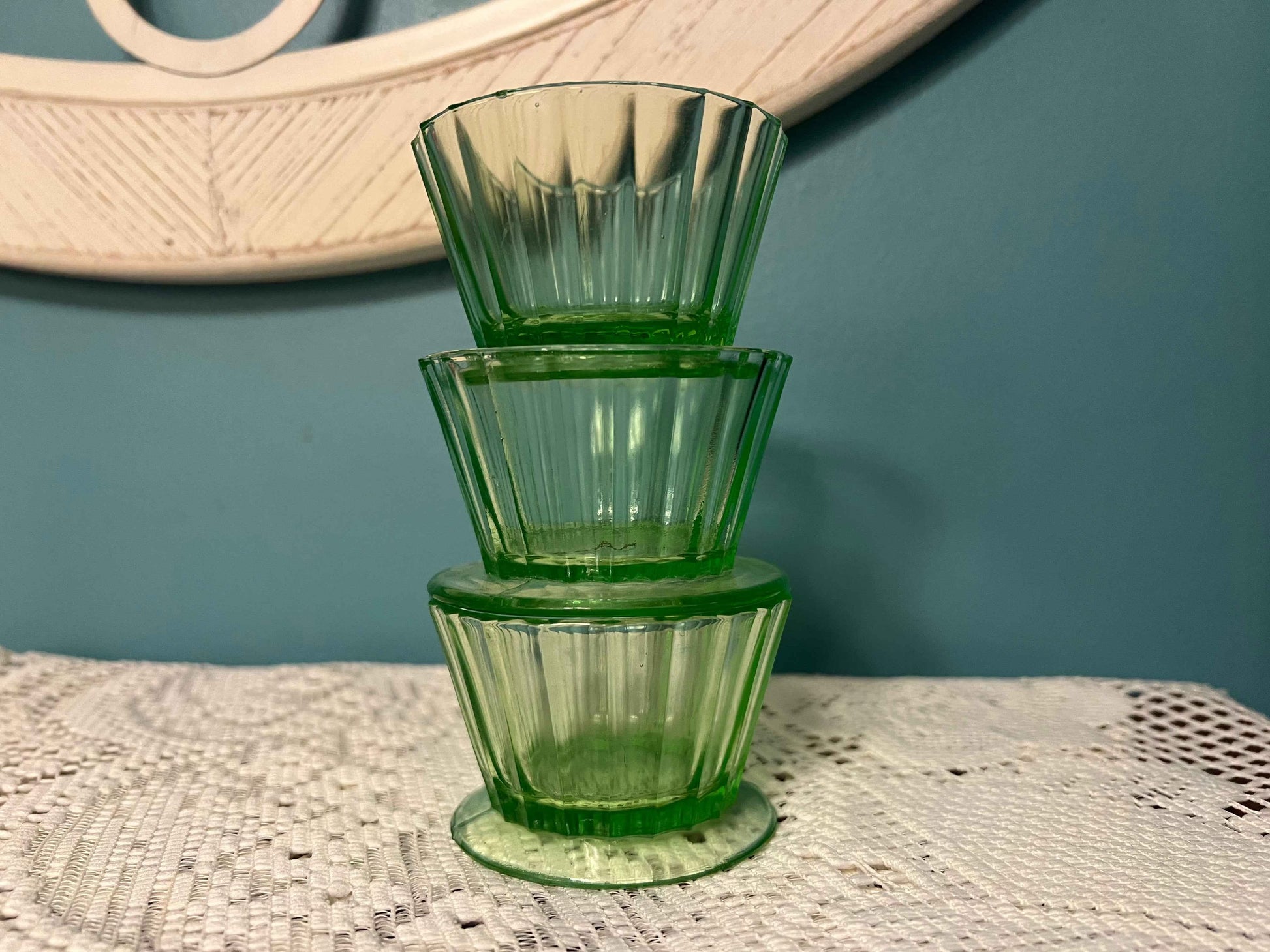 Vintage Uranium Glass Ribbed Footed Custard Cup | Uranium Glass Collectible