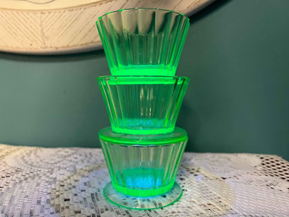 Vintage Uranium Glass Ribbed Footed Custard Cup | Uranium Glass Collectible
